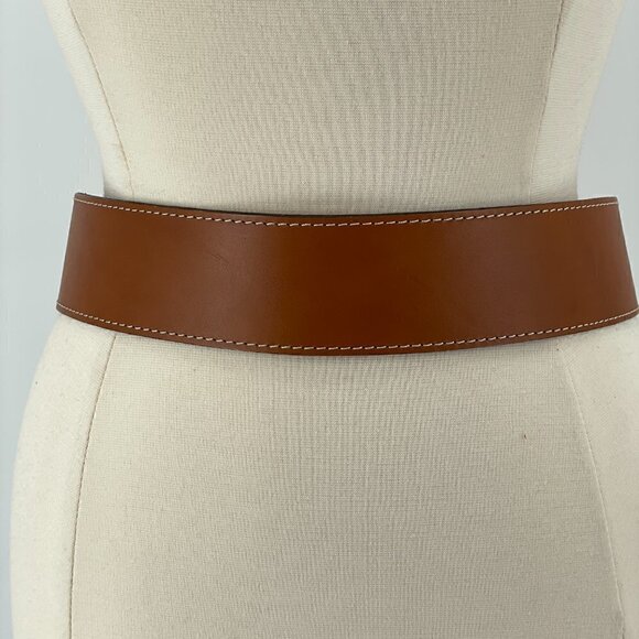 Luggage Tan Waist Belt Bold Gold Tone Buckle Made in Italy Women\'s Size Medium main image 7